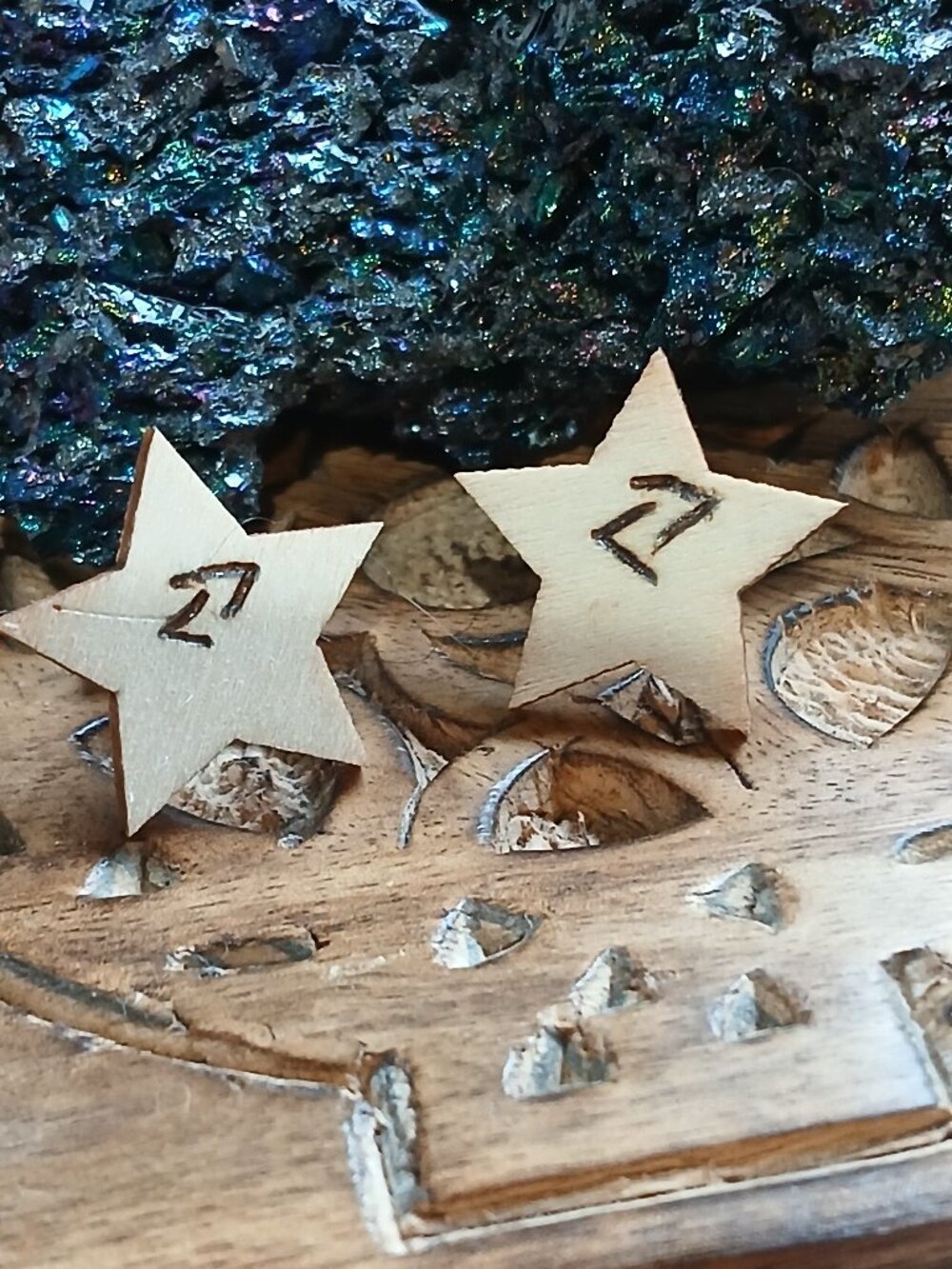 Jera: Norse Runes wood burned stars hypoallergenic earrings